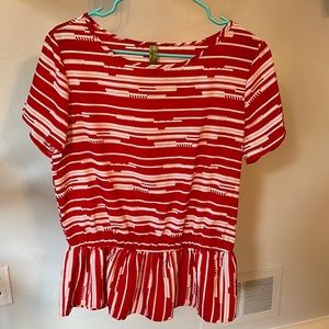 Red and white peplum top size L